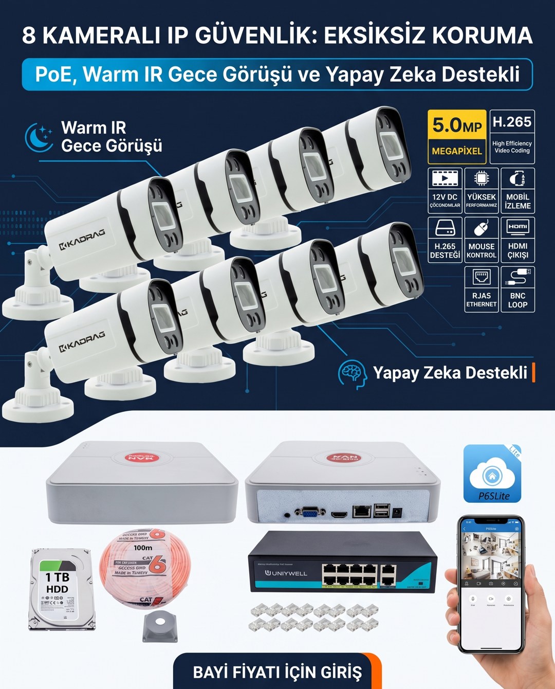 8 Kameralı IP Güvenlik: Eksiksiz Koruma