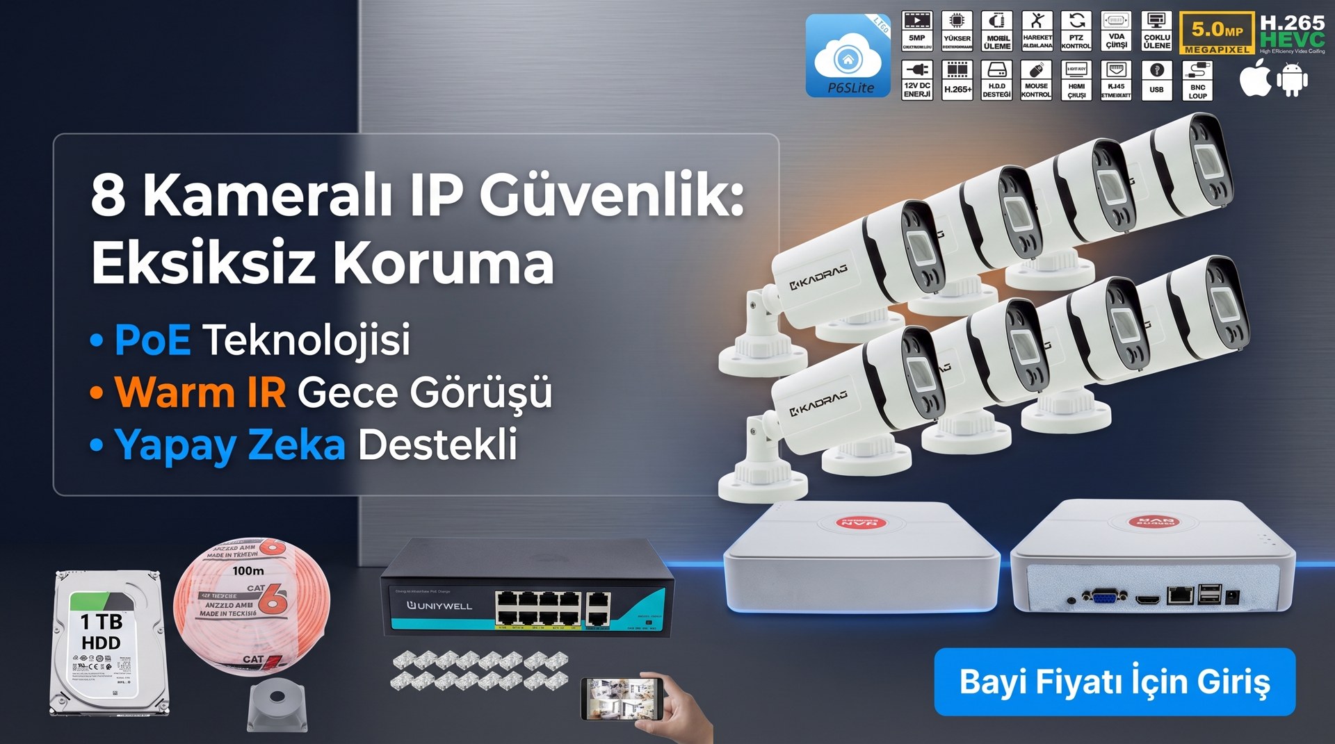 8 Kameralı IP Güvenlik: Eksiksiz Koruma