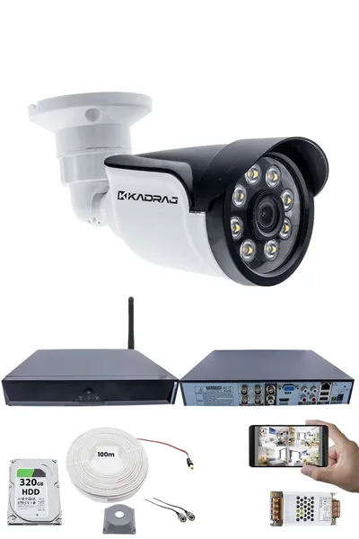 Kadraj 1 Kameralı Güvenlik Seti - 5MP Sony SecuLens, 1080p AHD, 8 Warm LED, Gece Renkli Görüş, Full HD, 5MP DVR + WiFi Adaptörü, V1