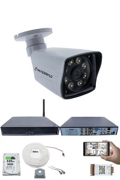 Kadraj 1 Kameralı Güvenlik Seti - 5MP Sony SecuLens, 1080p Full HD AHD, 8 Ultra Warm LED, Gece Renkli Görüş, 5MP DVR + WiFi Adaptörü, V1