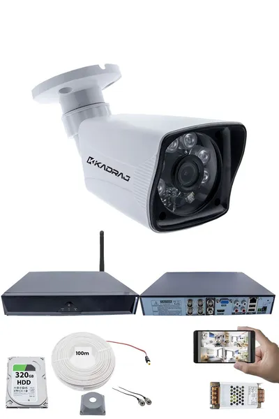 Kadraj 1 Kameralı Güvenlik Seti - 5MP Sony SecuLens, 1080P Full HD AHD, 6 Atom LED, Gece Görüşlü, 5MP DVR + WiFi Adaptörü, V1