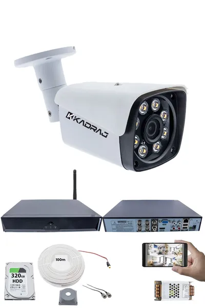 Kadraj 1 Kameralı Güvenlik Seti - 5MP Sony SecuLens, 1080P Full HD AHD, Gece Renkli Görüş, 8 Ultra Warm LED, 5MP DVR + WiFi Adaptörü, V1