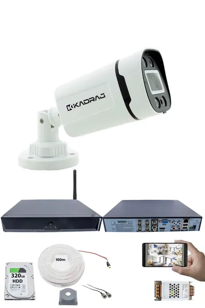Kadraj 1 Kameralı Güvenlik Seti - Gece Renkli, 5MP Sony SecuLens, 1080P Full HD AHD, 4 Warm LED, 5MP DVR + WiFi Adaptörü