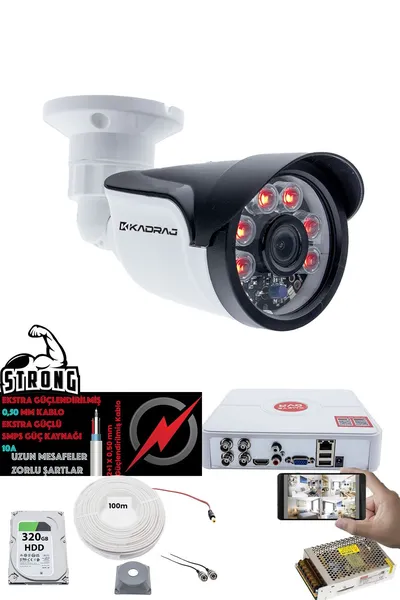 Kadraj 1 Kameralı Set - 5MP Sony SecuLensli 1080p Full HD AHD, 6 Atom LED, Gece Görüşlü, IP66 Plastik Kasa