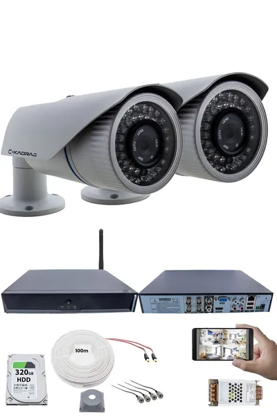 Kadraj 2 Kameralı Güvenlik Seti - 5MP Sony SecuLens, 1080p AHD, 42 IR LED, Gece Görüşlü, 5MP DVR + WiFi Adaptörü, V1