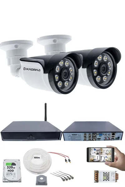Kadraj 2 Kameralı Güvenlik Seti - 5MP Sony SecuLens, 1080p AHD, 8 Warm LED, Gece Renkli Görüş, Full HD, 5MP DVR + WiFi Adaptörü, V1