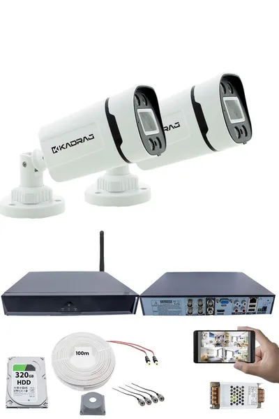 Kadraj 2 Kameralı Güvenlik Seti - 5MP Sony SecuLens, 1080p Full HD AHD, 4 Warm LED, Gece Renkli, 5MP DVR + WiFi Adaptörü, V1