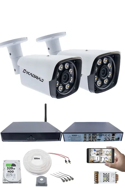 Kadraj 2 Kameralı Güvenlik Seti - 5MP Sony SecuLens, 1080p Full HD AHD, Gece Renkli, 8 Ultra Warm LED, 5MP DVR + WiFi Adaptörü, V1