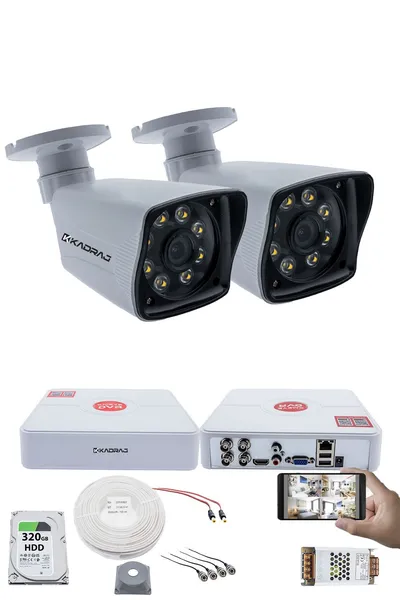 Kadraj 2 Kameralı Set 5MP Sony SecuLensli 1080p Full HD 8 Ultra Warm Led AHD Güvenlik Kamerası - Gece Renkli, Colorvu Teknolojisi, Plastik Kasa