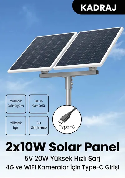 Kadraj 2x10W (20W) Solar Panel Kiti - Type-C 5V - Dış Mekan Kamera İçin Yüksek Güç