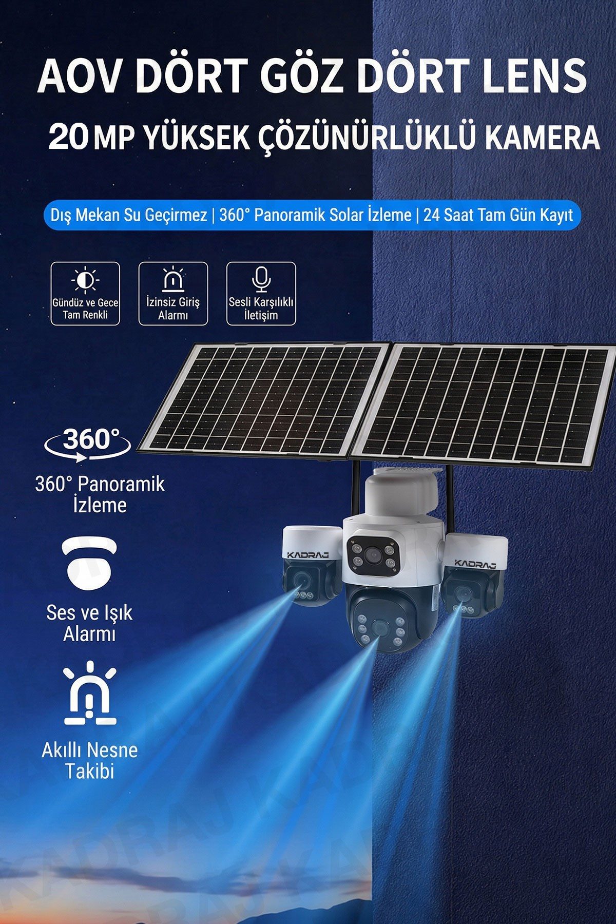 Kadraj 3 Kamera Hareketli 4G Kamera, 4 Kameralı, 2 Solar Panelli, 59wh Yüksek Batarya, Alarm , İnsan Algılama - görsel 6