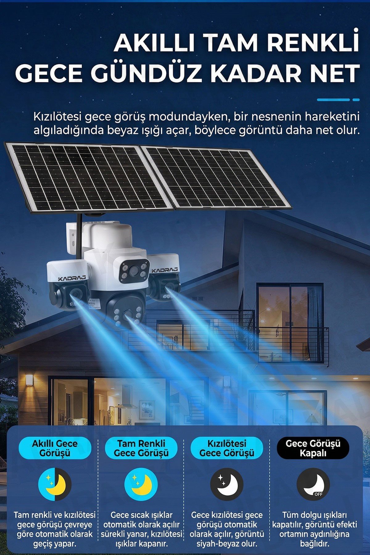 Kadraj 3 Kamera Hareketli 4G Kamera, 4 Kameralı, 2 Solar Panelli, 59wh Yüksek Batarya, Alarm , İnsan Algılama - görsel 4