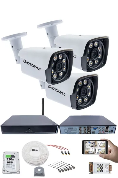 Kadraj 3 Kameralı Güvenlik Seti - 5MP Sony SecuLens, 1080p Full HD AHD, Gece Renkli, 8 Ultra Warm LED, 5MP DVR + WiFi Adaptörü, V1