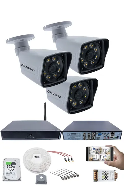 Kadraj 3 Kameralı Güvenlik Seti - 5MP Sony SecuLens, 1080p Full HD AHD, 8 Ultra Warm LED, Gece Renkli Görüş, 5MP DVR + WiFi Adaptörü, V1