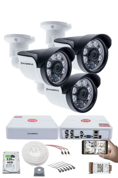 Kadraj 3 Kameralı Set - 5MP Sony SecuLens, 1080p Full HD AHD, Gece Görüşlü, 6 Atom LED, IP66 Plastik Kasa