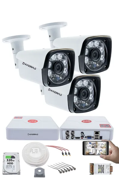 Kadraj 3 Kameralı Set - 5MP Sony SecuLens 1080P Full HD AHD Gece Görüşlü 6 Atom LED Güvenlik Kamerası Metal Kasa
