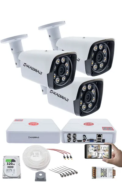 Kadraj 3 Kameralı Set - 5MP Sony SecuLensli 1080p Full HD AHD - Gece Renkli, 8 Ultra Warm Led, Colorvu Teknolojisi, Metal Aluminyum Kasa