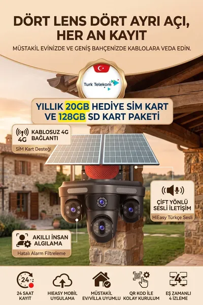 Kadraj 3 Otomatik PTZ Kamera + 1 Sabit Kamera Toplam 4 Kameralı 20GB Her Ay yenilenen Türk Telekom Hatlı