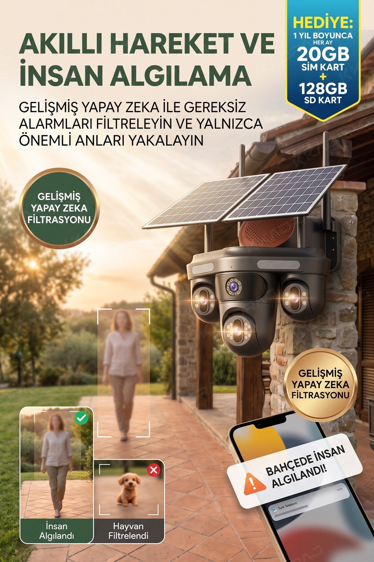 Kadraj 3 Otomatik PTZ Kamera + 1 Sabit Kamera Toplam 4 Kameralı 20GB Her Ay yenilenen Türk Telekom Hatlı - görsel 3