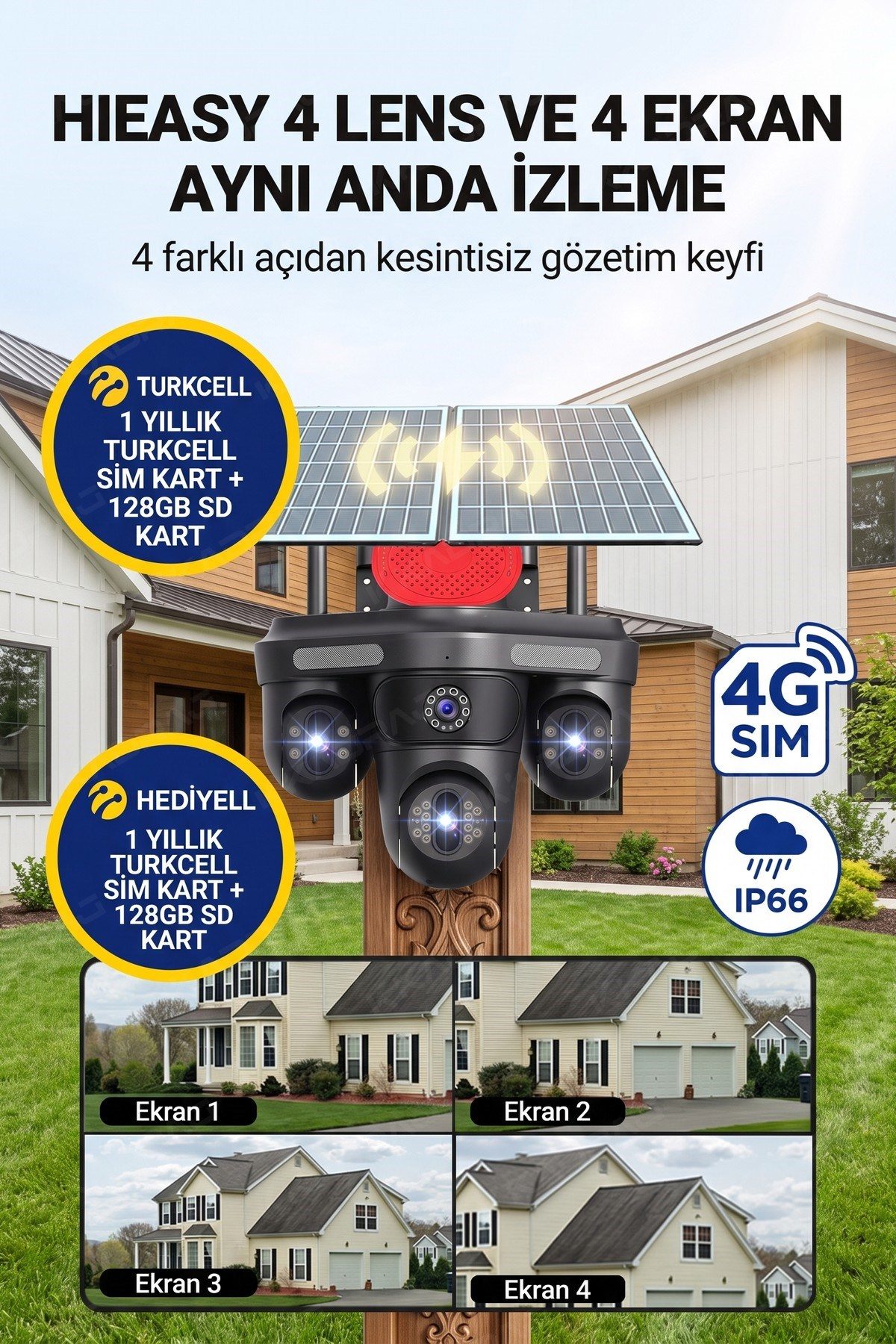 Kadraj 4 KAMERA - 3 PTZ OTOMATIK + 2 SOLAR PANEL - 4G + eSIM - 25GB TURKCELL - 128GB SD KART + AI + X99TC25 - görsel 5