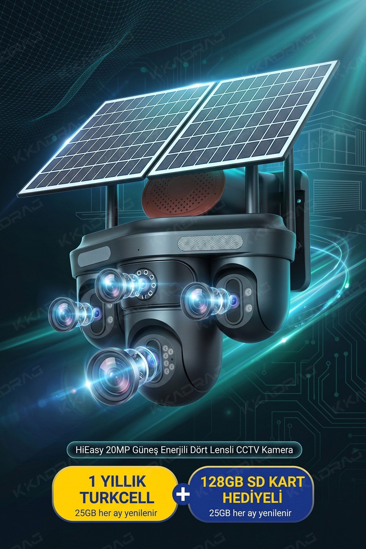 Kadraj 4 KAMERA - 3 PTZ OTOMATIK + 2 SOLAR PANEL - 4G + eSIM - 25GB TURKCELL - 128GB SD KART + AI + X99TC25 - görsel 12