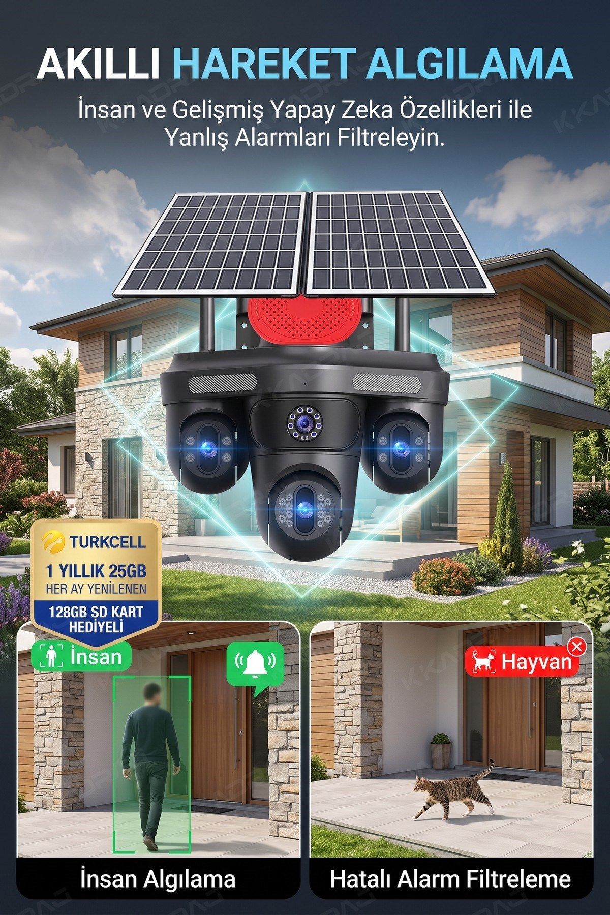 Kadraj 4 KAMERA - 3 PTZ OTOMATIK + 2 SOLAR PANEL - 4G + eSIM - 25GB TURKCELL - 128GB SD KART + AI + X99TC25 - görsel 4
