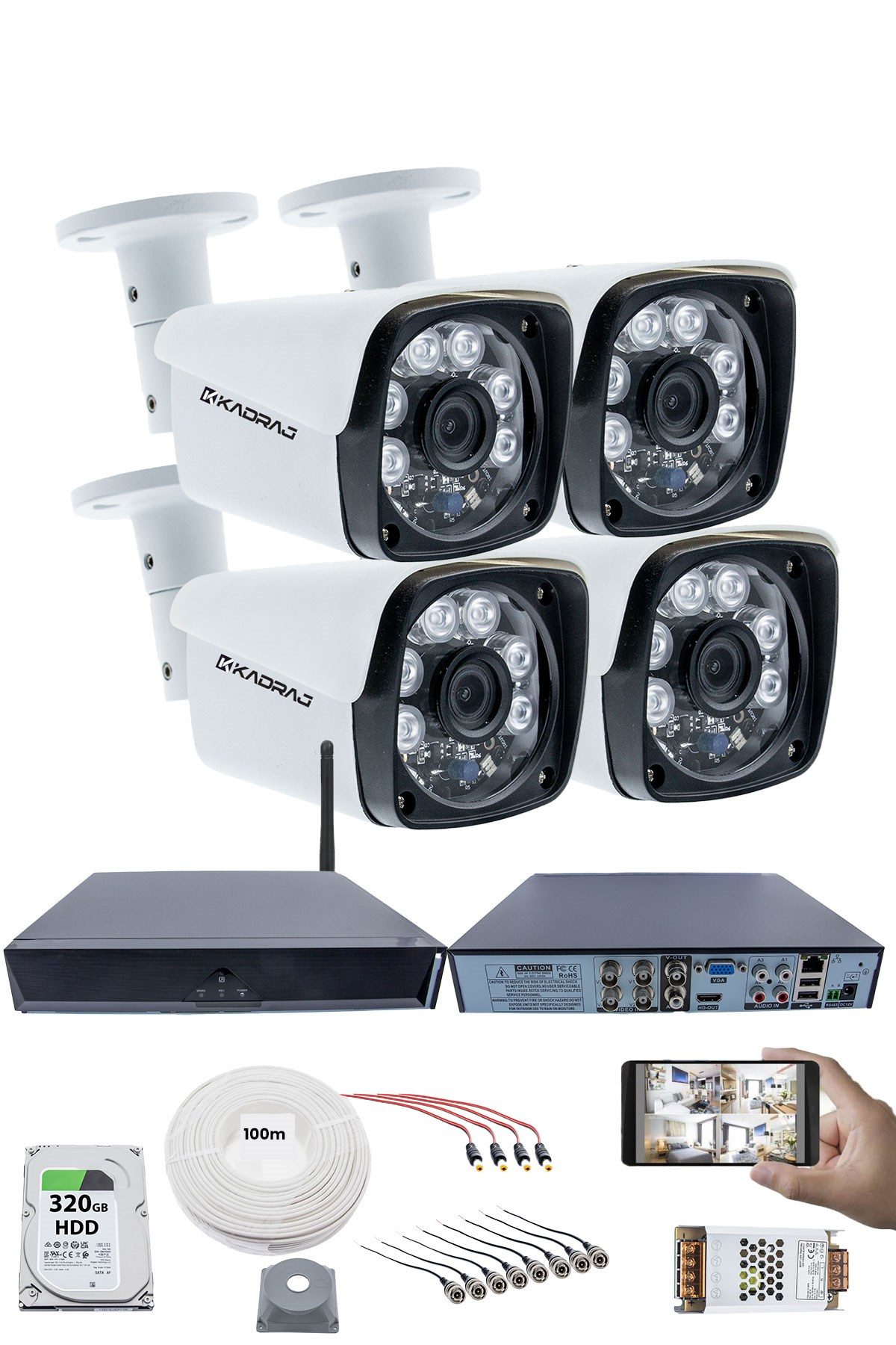 Kadraj 4 Kamera Güvenlik Seti - 5MP Sony SecuLens, 1080P Full HD AHD, 6 ATOM LED, Su Geçirmez, Metal Aluminyum Kasa, V1