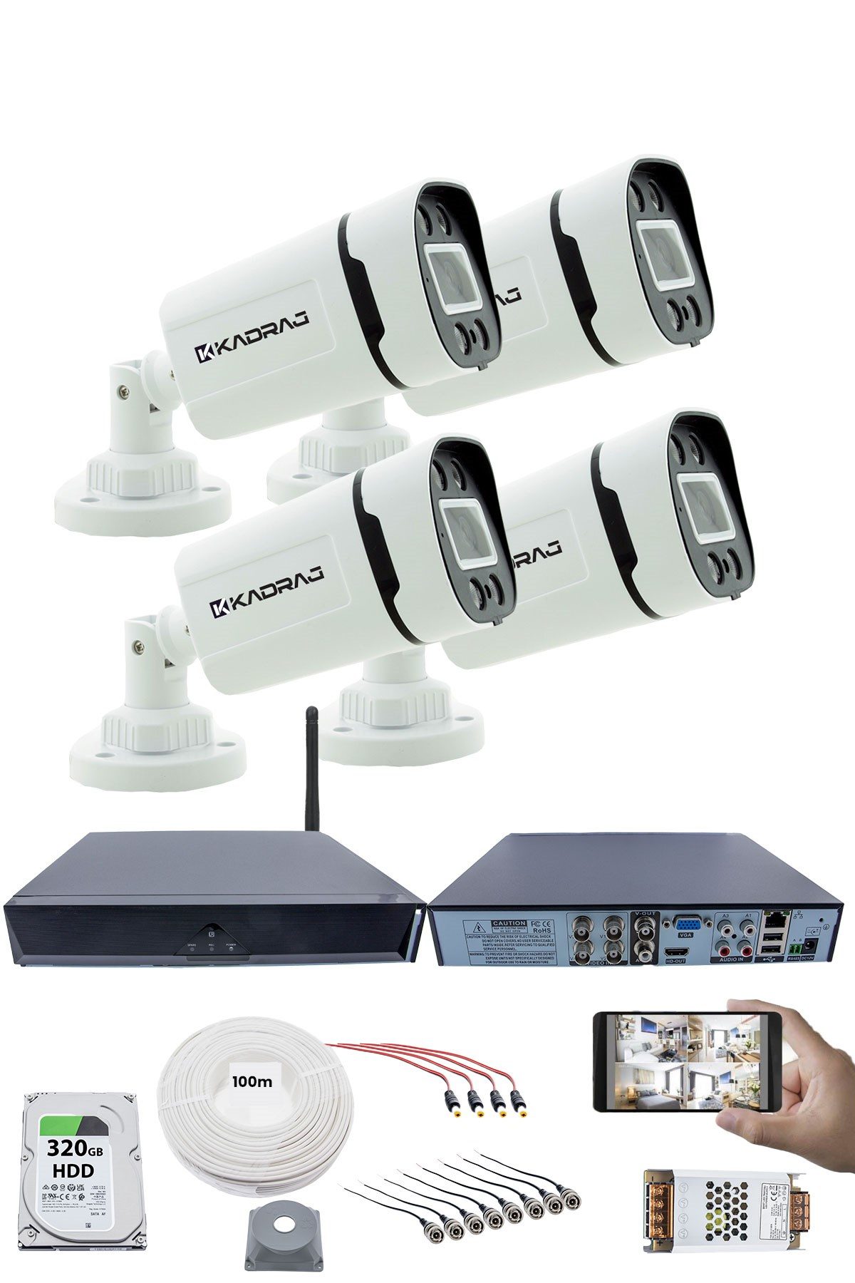 Kadraj 4 Kamera Güvenlik Seti - 5MP Sony SecuLens, 1080p HD AHD, Gece Renkli Görüş, 4x Ultra Warm LED, Colorvu Teknolojisi, V1