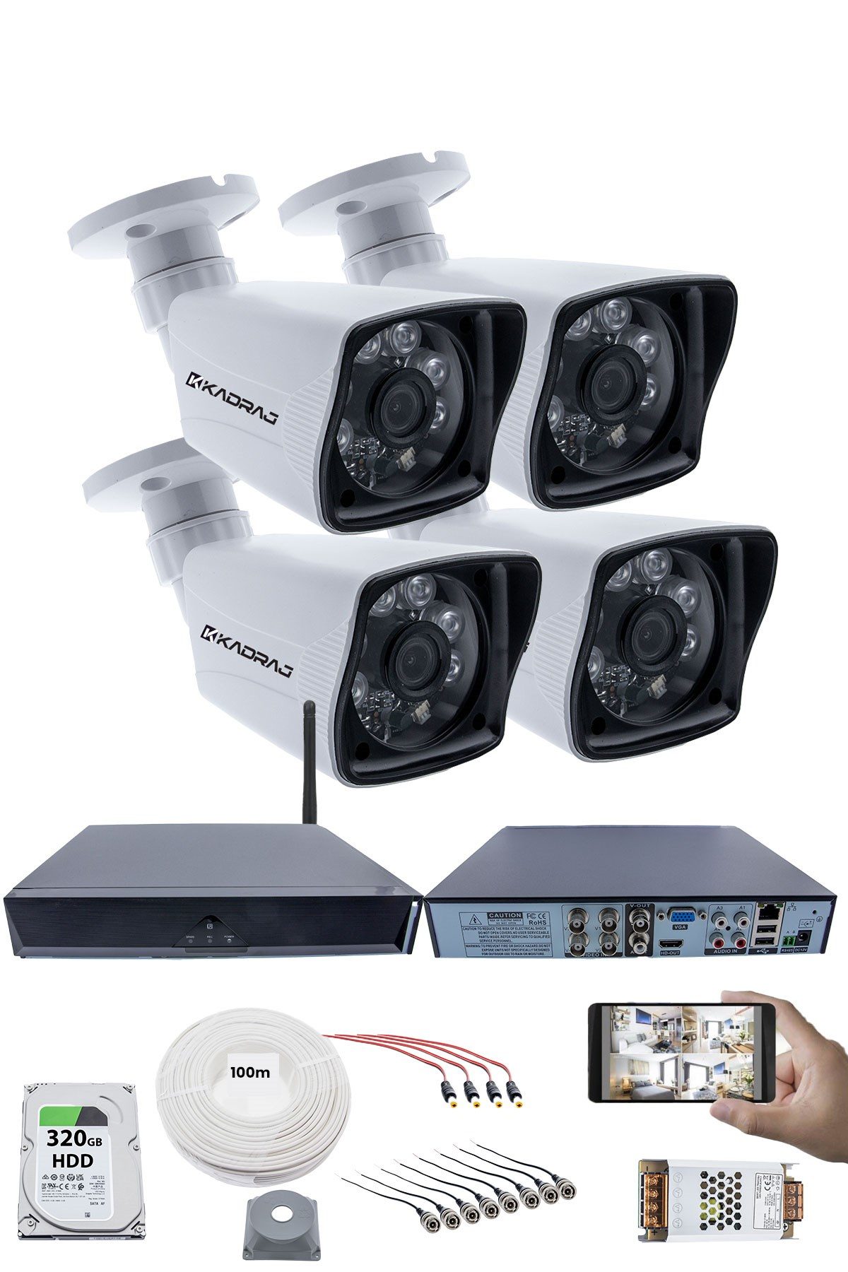 Kadraj 4 Kamera Seti - 5MP Sony SecuLens, 1080P Full HD AHD Güvenlik Kamerası, Gece Görüşü, 6 Atom LED, Su Geçirmez, Kolay Montaj, V1