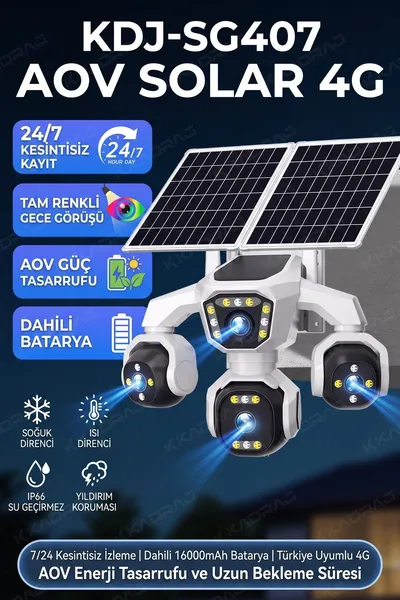 Kadraj 4 Kameralı - 2 Solar Panelli + Yeni Nesil + E- Sim Destekli + 20MP Güvenlik Kamerası Yapay Zeka Tek