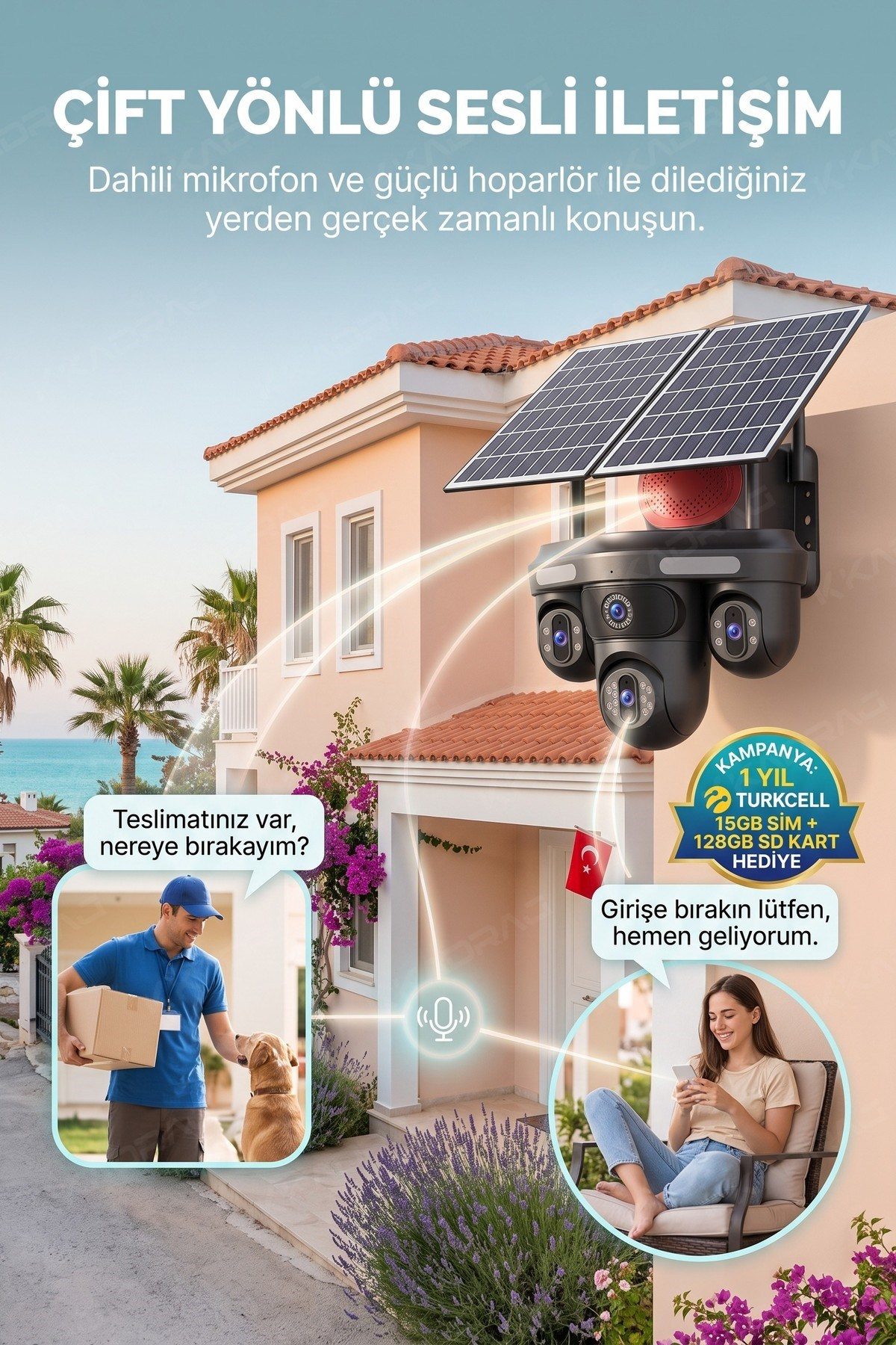 Kadraj 4 Kameralı 3 Otomatik PTZ Hareketli Kamera, 4G - e-Sim , 2 Solar Panelli, Yüksek Sesli Alarm, x99 tc15 - görsel 11
