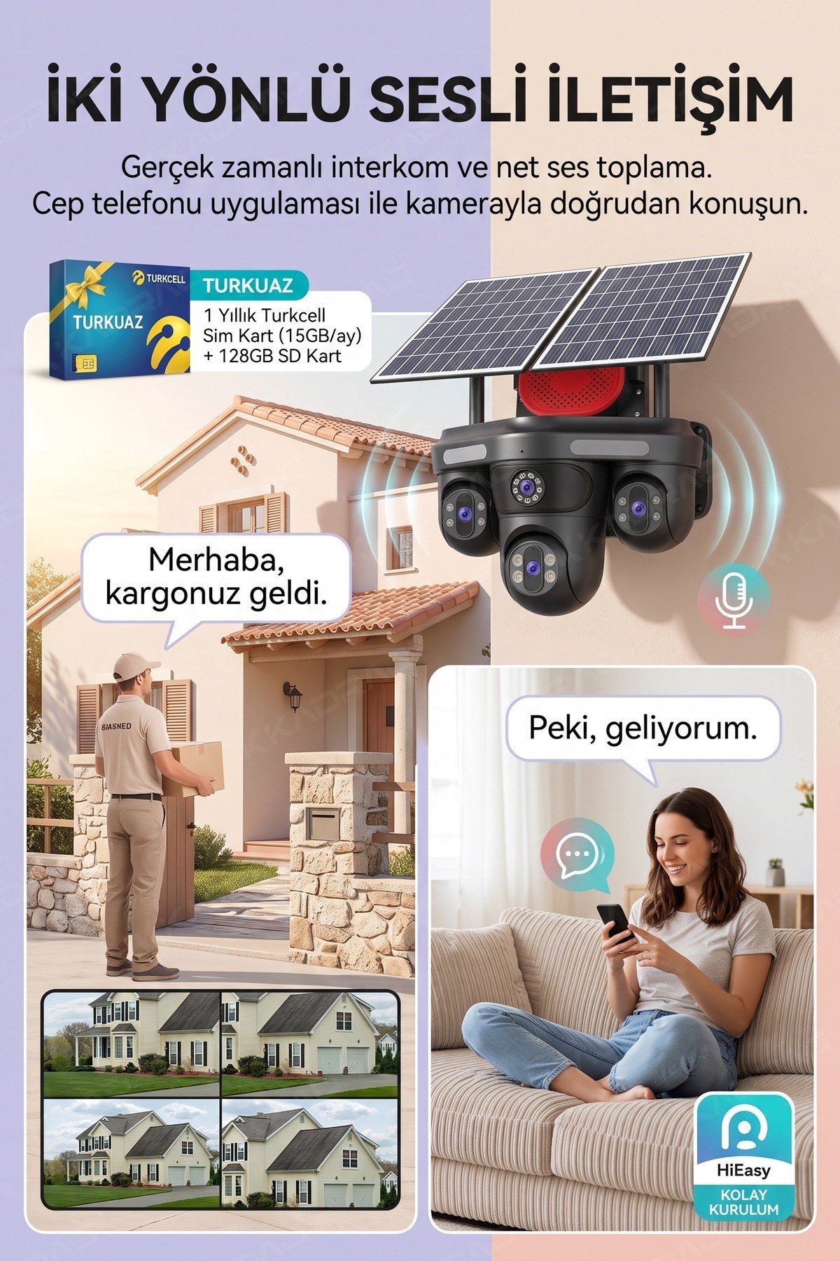Kadraj 4 Kameralı 3 Otomatik PTZ Hareketli Kamera, 4G - e-Sim , 2 Solar Panelli, Yüksek Sesli Alarm, x99 tc15 - görsel 14