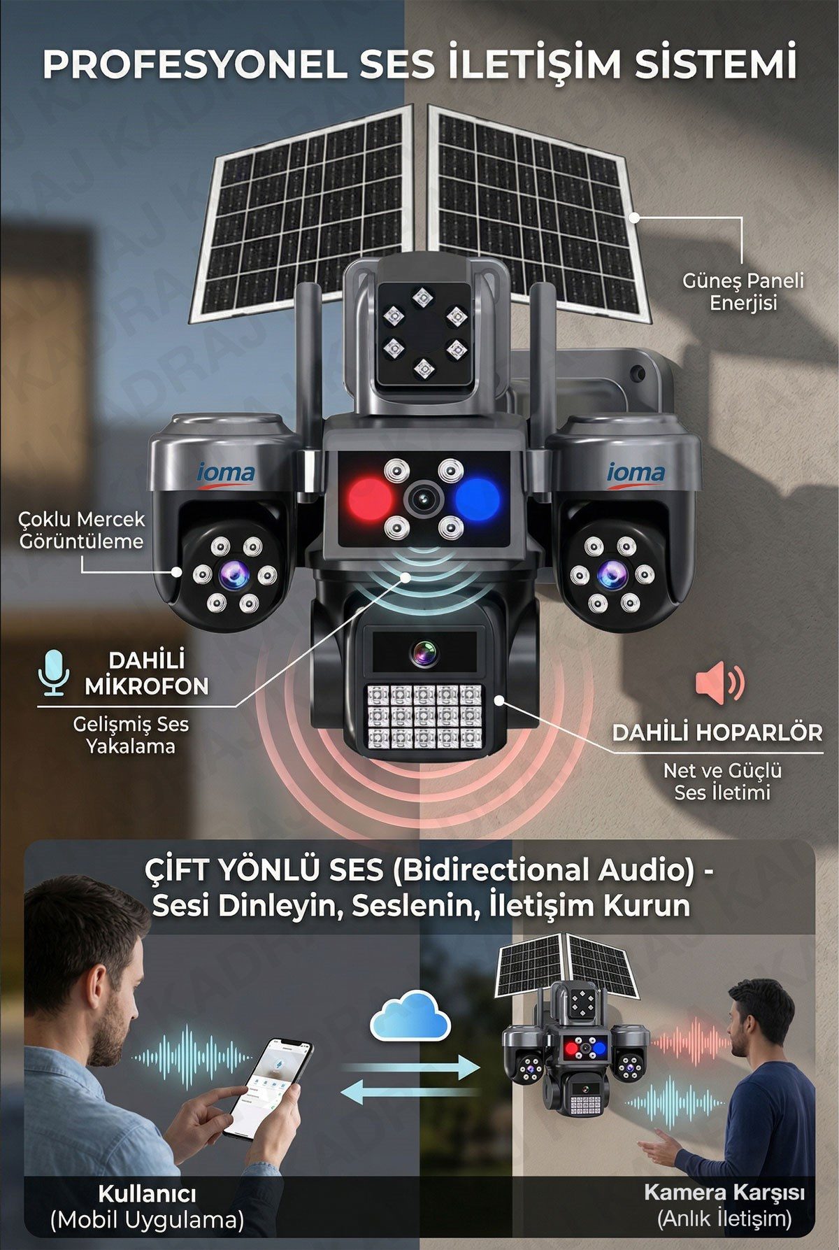 IOMA 4 Kameralı, 4G Sim Kartlı, Yıllık 180GB Turkcell İnternet ve 128GB SD Kart Dahil, Çakarlı, Sirenli 2 Solar Panel - görsel 5
