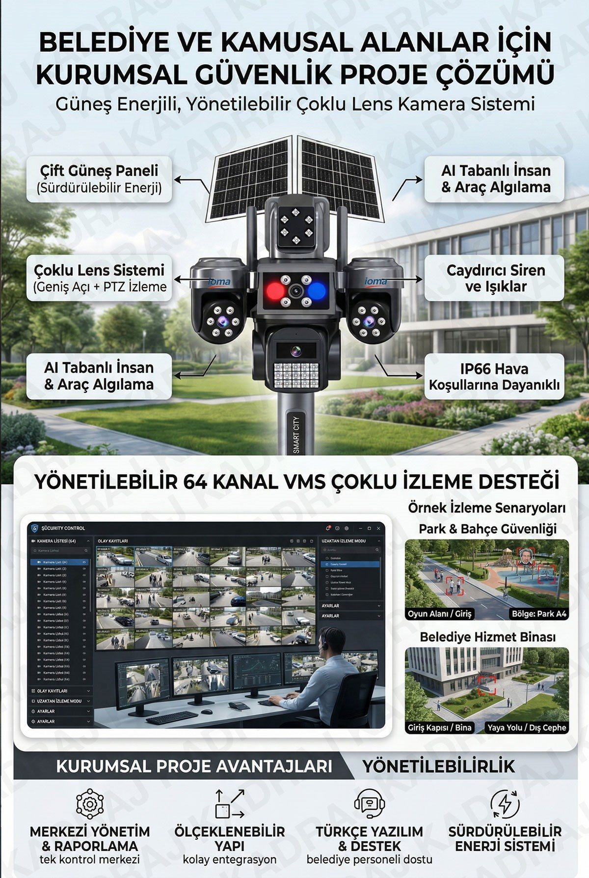 IOMA 4 Kameralı, 4G Sim Kartlı, Yıllık 180GB Turkcell İnternet ve 128GB SD Kart Dahil, Çakarlı, Sirenli 2 Solar Panel - görsel 5