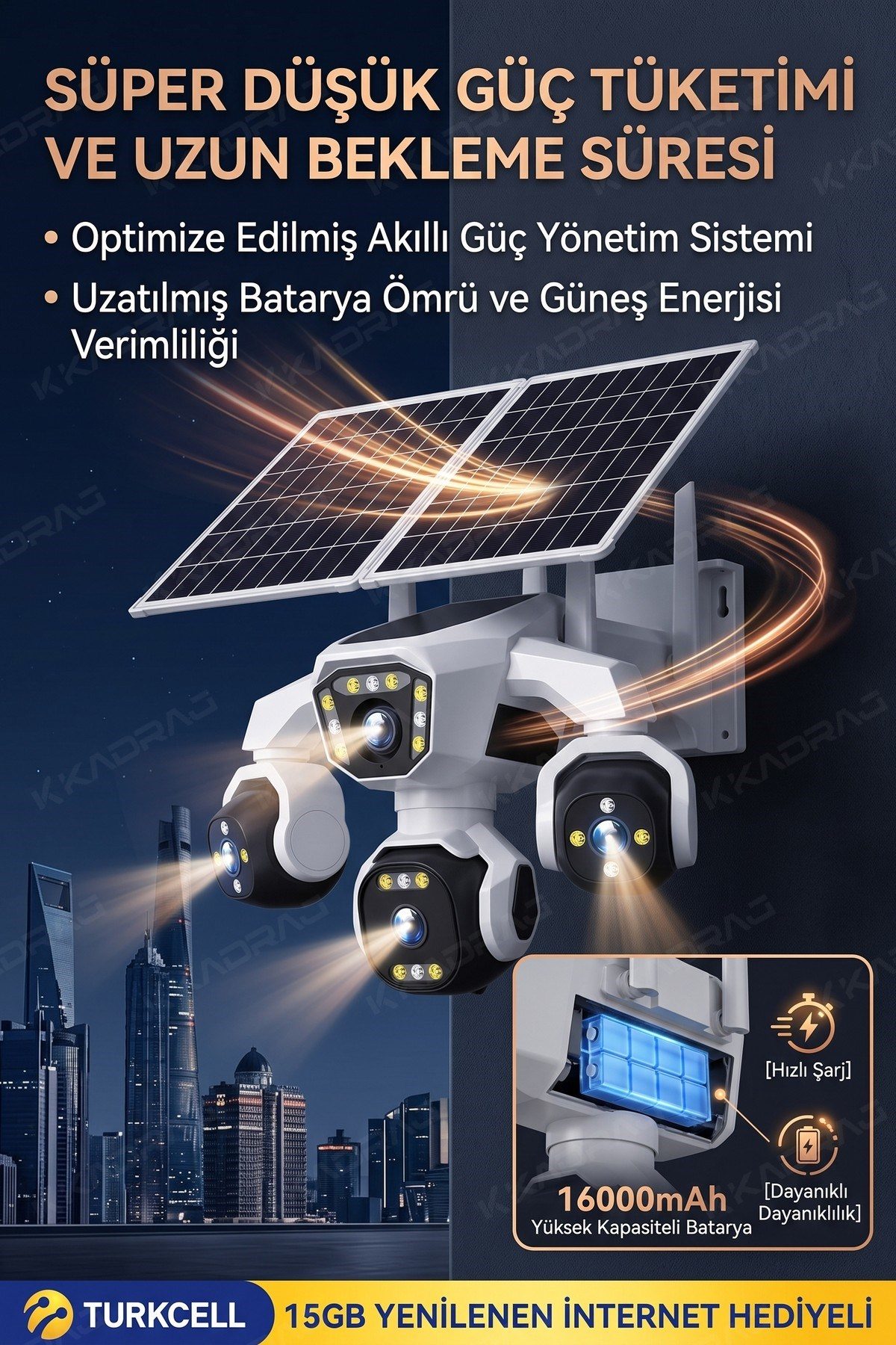 Kadraj 4 Kameralı - Güneş Enerjili + 16000 Mah. + E- Sim Destekli + 20MP Güvenlik Kamerası Yapay Zeka TC15 - görsel 7
