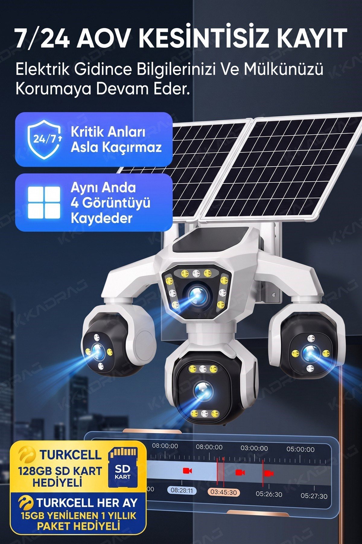 Kadraj 4 Kameralı - Güneş Enerjili + 16000 Mah. + E- Sim Destekli + 20MP Güvenlik Kamerası Yapay Zeka TC15 - görsel 6