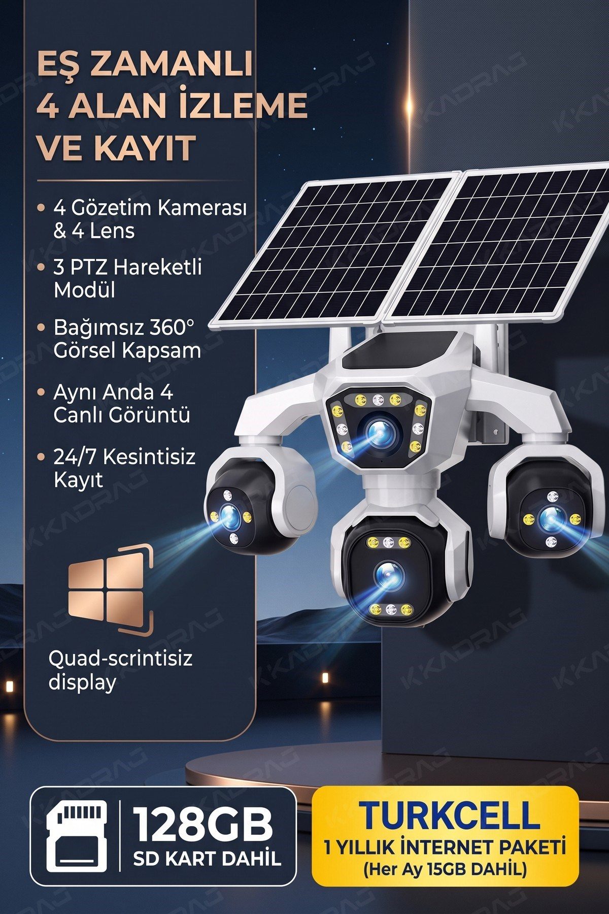 Kadraj 4 Kameralı - Güneş Enerjili + 16000 Mah. + E- Sim Destekli + 20MP Güvenlik Kamerası Yapay Zeka TC15 - görsel 16