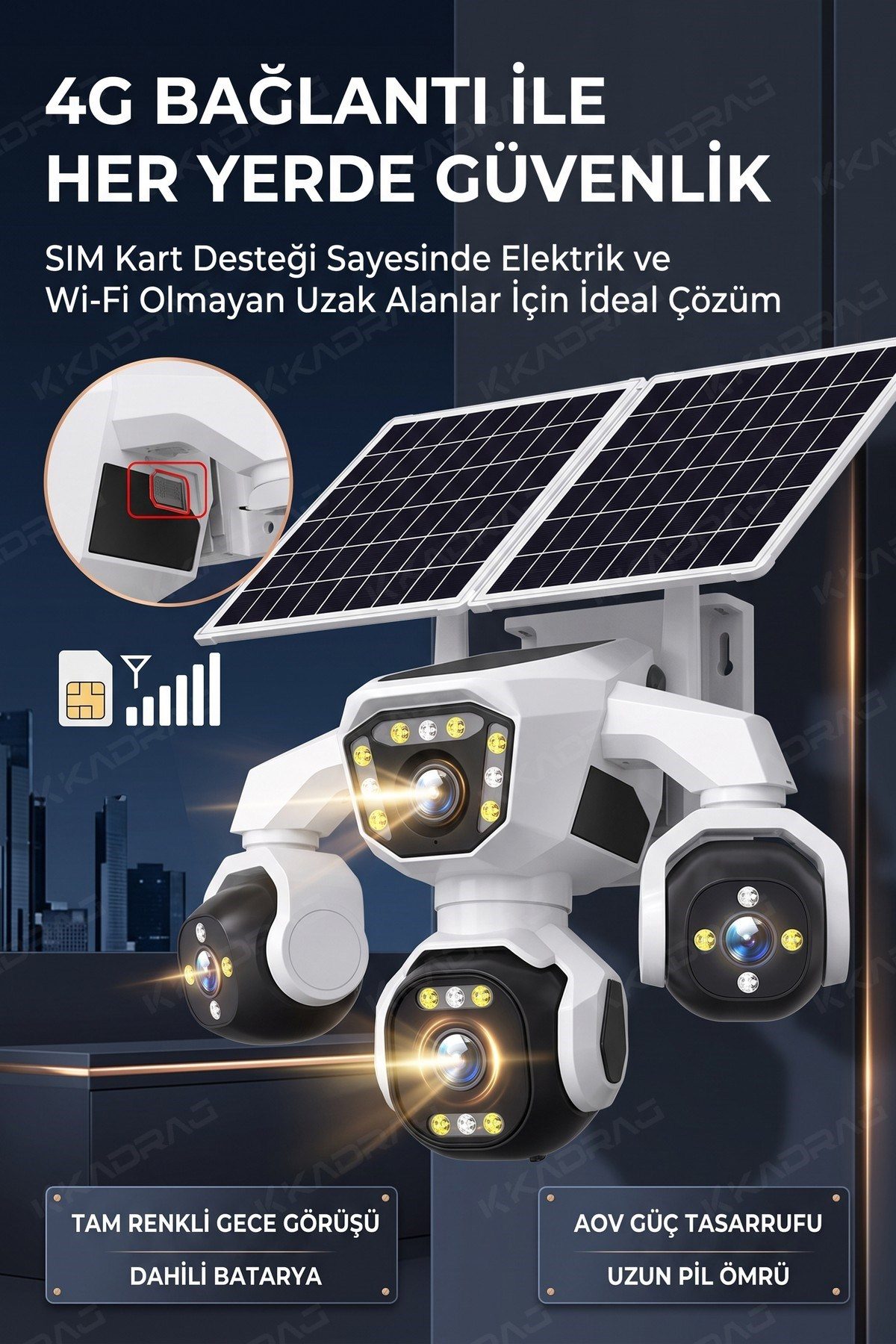 Kadraj 4 Kameralı - Güneş Enerjili + 16000 Mah. + E- Sim Destekli + 20MP Güvenlik Kamerası Yapay Zeka TC15 - görsel 11
