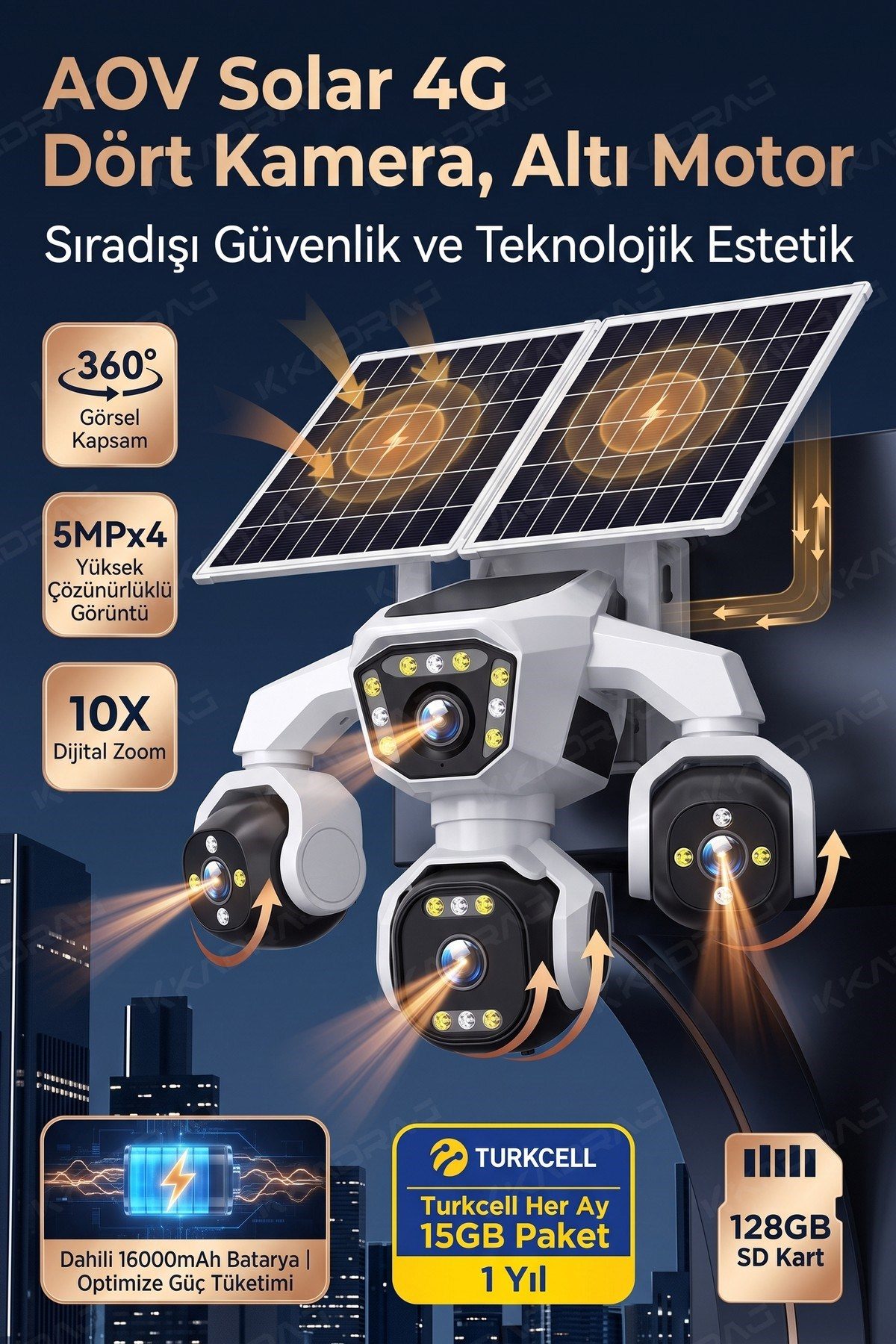 Kadraj 4 Kameralı - Güneş Enerjili + 16000 Mah. + E- Sim Destekli + 20MP Güvenlik Kamerası Yapay Zeka TC15 - görsel 10