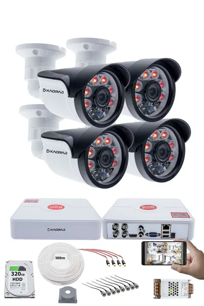Kadraj 4 Kameralı Set 5MP Full HD Güvenlik Kamerası Seti - 1080p 6 Atom Led Gece Görüşlü Su Geçirmez Plastik Kasa Full HD Güvenlik Kamerası