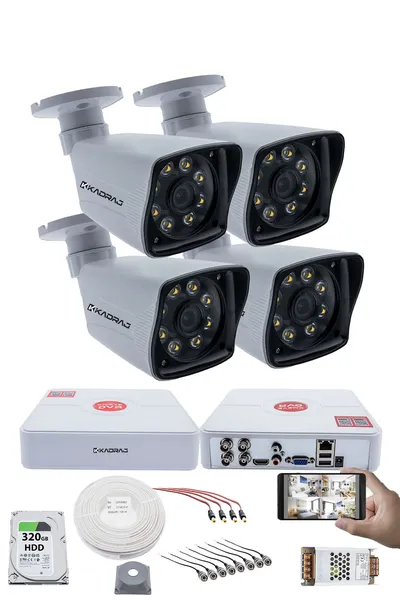 Kadraj 4 Kameralı Set 5MP Sony SecuLensli 1080p Full HD AHD Güvenlik Kamerası Seti - Gece Görüşlü, 8 Ultra Warm Led, Colorvu Teknolojisi, Plastik Kasa