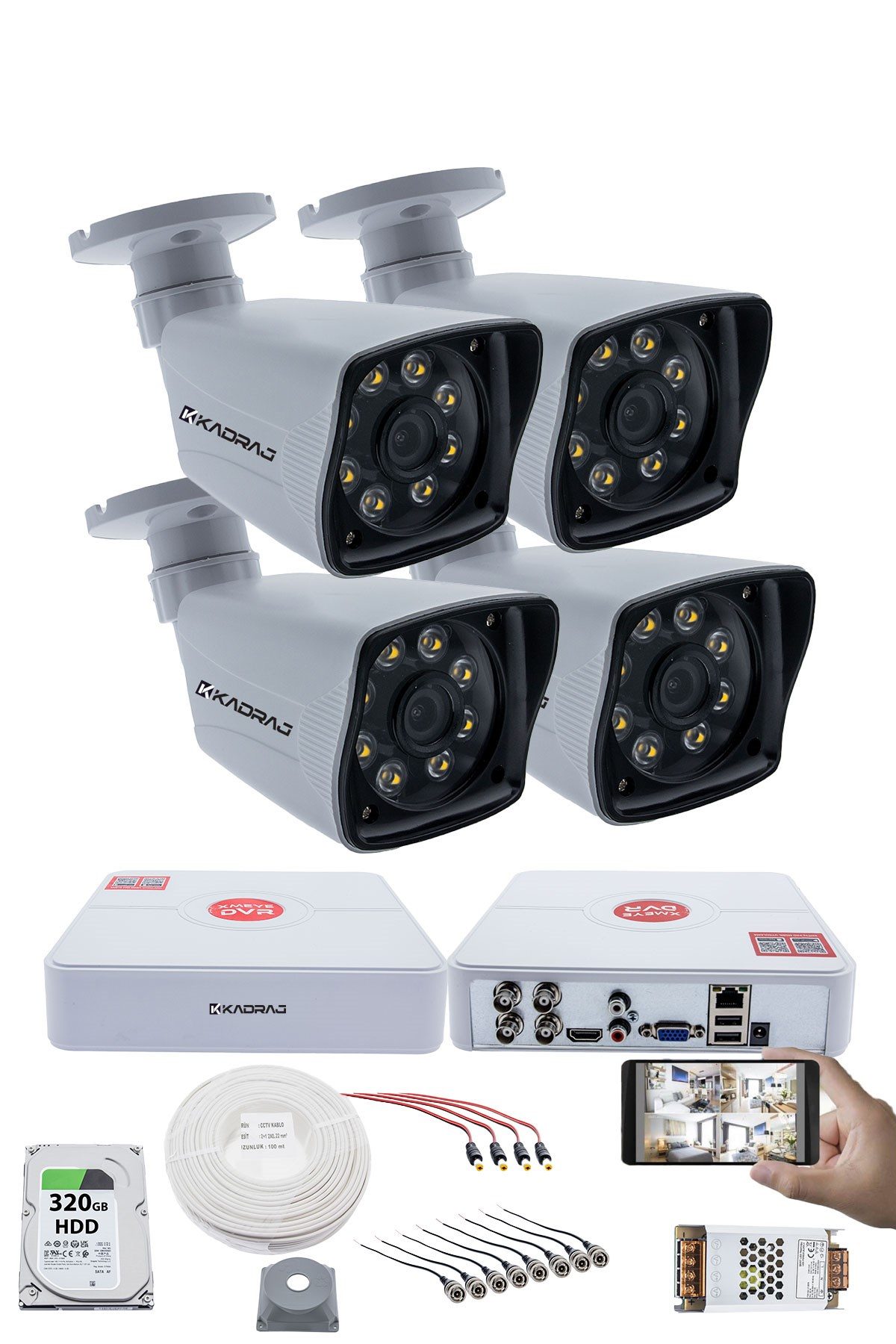 Kadraj 4 Kameralı Set 5MP Sony SecuLensli 1080p Full HD AHD Güvenlik Kamerası Seti - Gece Görüşlü, 8 Ultra Warm Led, Colorvu Teknolojisi, Plastik Kasa