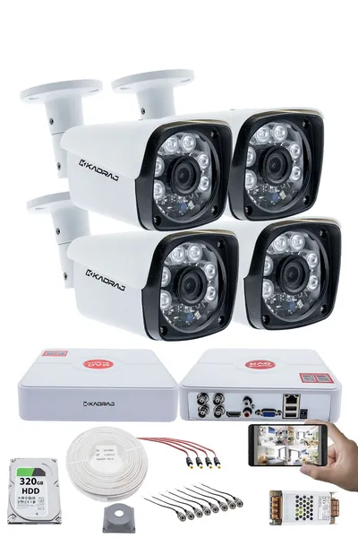 Kadraj 4 Kameralı Set Kadraj 5MP Sony SecuLensli 1080P Full HD AHD 6 ATOM LED Güvenlik Kamerası Seti - Metal Aluminyum Kasa, Su Geçirmez