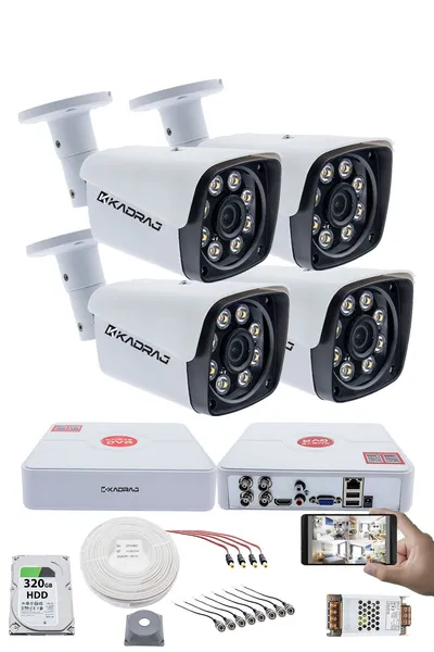 Kadraj 4 Kameralı Set Kadraj - 5MP Sony SecuLensli 1080p Full HD AHD Güvenlik Kamerası - Gece Görüşlü, 8 Ultra Warm Led, Colorvu Teknolojisi, Metal Aluminyum