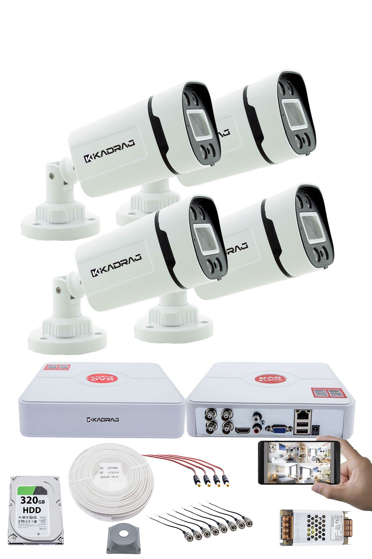 Kadraj 4 Kameralı Set Kadraj - Gece Renkli 5MP Sony Seculensli 1080p Full HD AHD Güvenlik Kamerası - 4X Ultra Warm LED Colorvu - Plastik Kasa