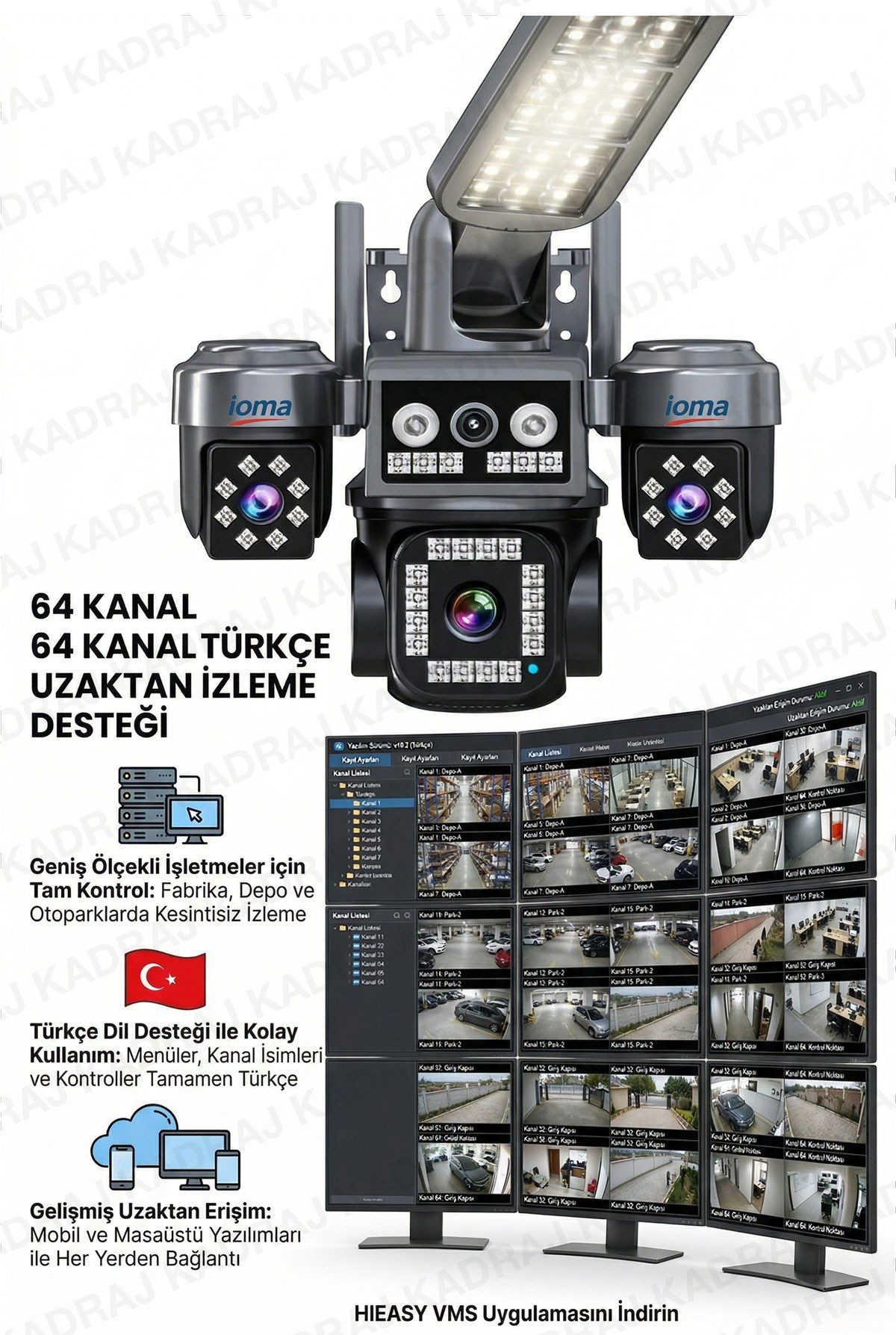 IOMA 4 Kameralı Sim Kartlı Kamera, 2 Solar Panelli, PTZ aydınlatmalı, 2 Yönlü Konuşma, Çakar - görsel 5