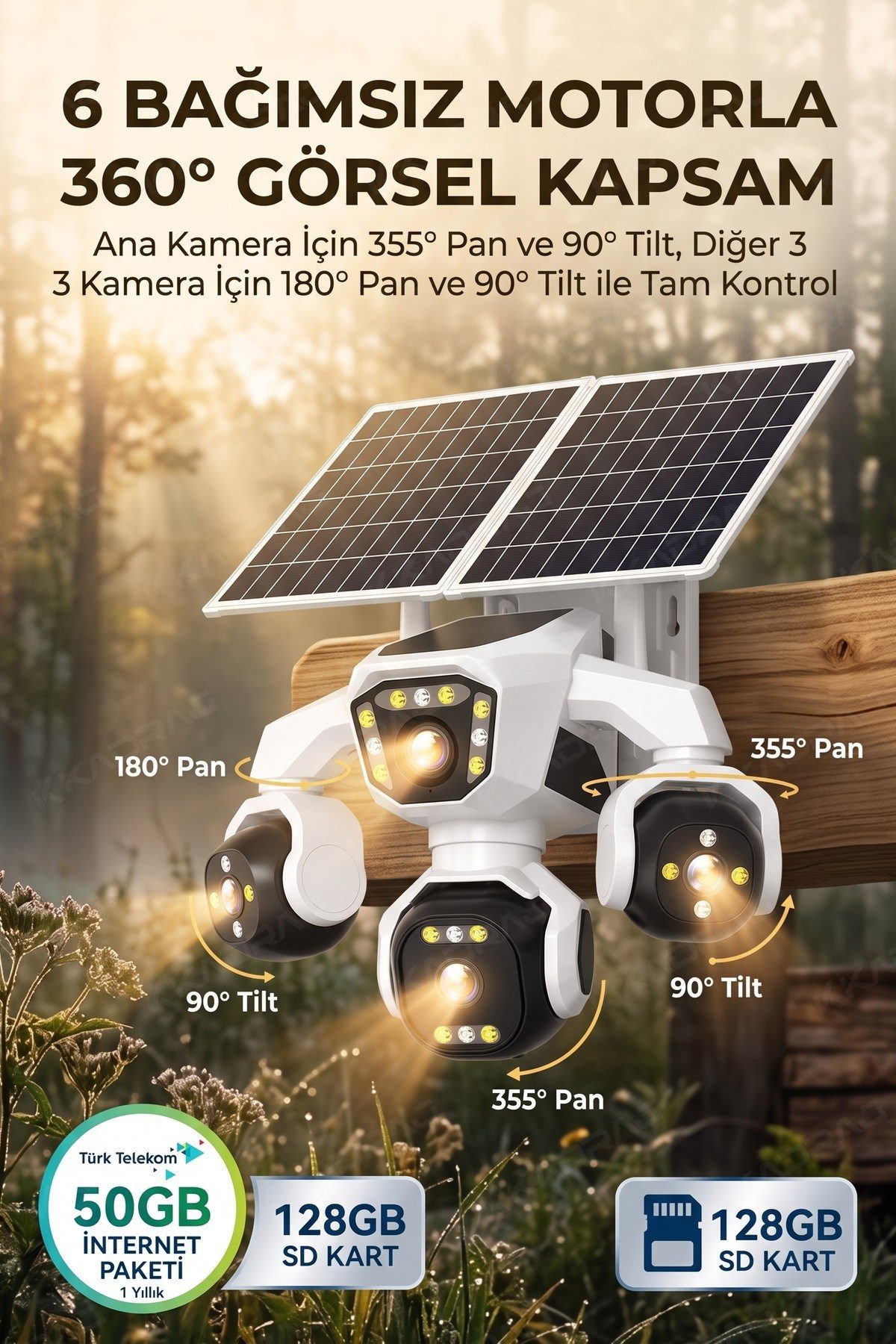 Kadraj 4 Kameralı - Solar Panelli 16000 Mah. TURK TELEKOM Yıllık Hat HER AY 50GB TT20 - görsel 14