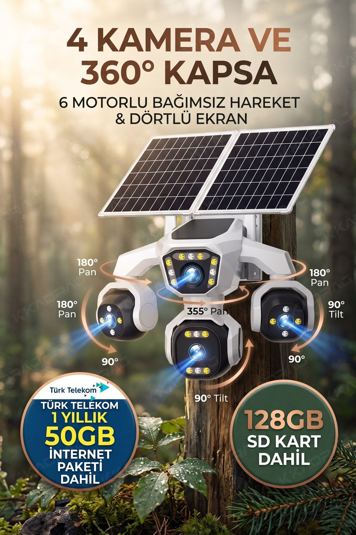 Kadraj 4 Kameralı - Solar Panelli 16000 Mah. TURK TELEKOM Yıllık Hat HER AY 50GB TT20 - görsel 10