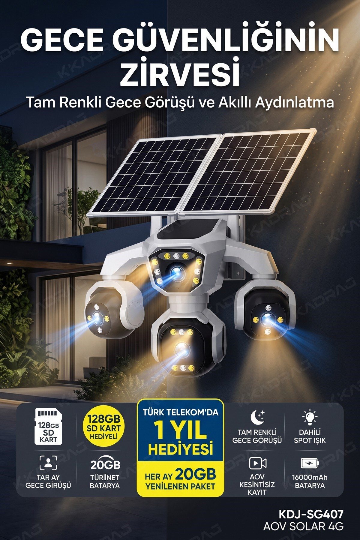 Kadraj 4 Kameralı - Solar Panelli 16000 Mah. TURK TELEKOM Yıllık Hat - 20MP Güvenlik Kamerası TT20 - görsel 2