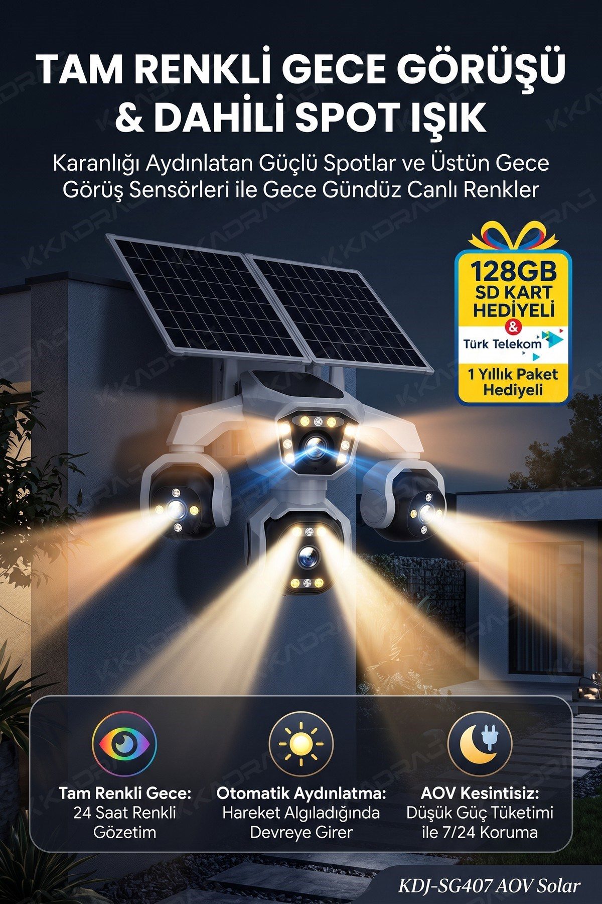 Kadraj 4 Kameralı - Solar Panelli 16000 Mah. TURK TELEKOM Yıllık Hat - 20MP Güvenlik Kamerası TT20 - görsel 8